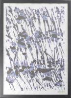 Wagner János (1936-2022): Rajz IV. Tus, papír, jelezve jobbra lent: Wagner. Hátoldalán autográf felirattal. Reprodukálva: Wehner Tibor: Wagner János. Bp., 2020, Virtual Market Kft, 188. oldal. Plexiüvegezett keretben. 70x50 cm.