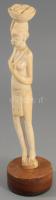 Nő tállal. antik faragott elefántcsont szobor, fa talapzaton, ragasztott, m: 24,5 cm