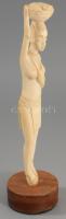 Nő tállal. antik faragott elefántcsont szobor, fa talapzaton, ragasztott, m: 24,5 cm