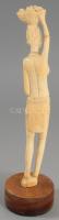 Nő tállal. antik faragott elefántcsont szobor, fa talapzaton, ragasztott, m: 24,5 cm