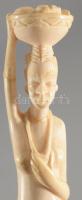 Nő tállal. antik faragott elefántcsont szobor, fa talapzaton, ragasztott, m: 24,5 cm