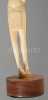 Nő tállal. antik faragott elefántcsont szobor, fa talapzaton, ragasztott, m: 24,5 cm