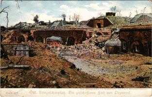 Östl. Kriegsschauplatz. Ein zerschoffenes Fort vom Przemysl. Serie 32/3. Ausgabe des Kriegsfürsorgeamtes Wien / WWI German and Austro-Hungarian K.u.K. military art postcard (kopott sarkak / worn corners)