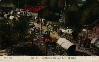 Trainkolonne auf dem Marsch. Serie 58/1. Ausgabe des Kriegsfürsorgeamtes Wien, Phot. Gebr. Haeckel / WWI German and Austro-Hungarian K.u.K. military art postcard (EK)