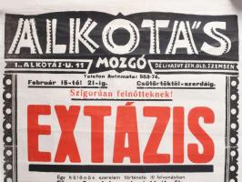 cca 1933-34 Alkotás Mozgó, Bp., Alkotás u. 11. Extázis, Az algút. Színes art deco filmplakát, műsorp...