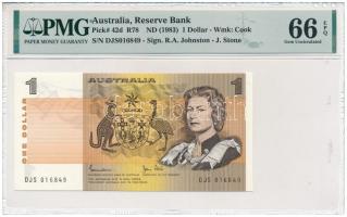 Ausztrália 1983. 1$ "DJS 016849" eredeti PMG tokban T:UNC (66 Gem Unc) Australia 1983. 1 Dollar "DJS 016849" in original PMG case C:UNC (66 Gem Unc) Krause P#42