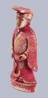 Antik faragott csont kínai szobor, festéssel, m: 6,5 cm
