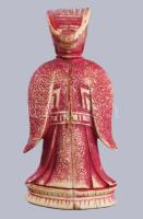 Antik faragott csont kínai szobor, festéssel, m: 6,5 cm