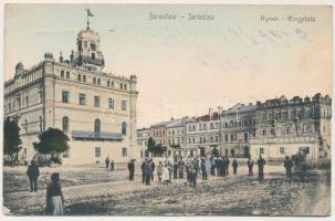 1917 Jaroslaw, Jaroslau, Yareslov; Rynek / Ringplatz / market square, town hall, pharmacy, shops (wet damage)
