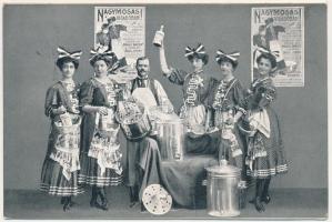 1907 Nagymosás a Vigadóban! Ruhamosáshoz használjon Magic Water csodavizet. Magic ruhamosószer reklámlap. Központi iroda Budapest V. Eötvös tér 2. Hátoldalon Seiler Manó meghívója a Próféta sörcsarnok kertjében rendezendő "Nagymosásra" / Hungarian laundry detergent advertisement card (ázott sarok / wet corner)