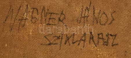 Wagner János (1936-2022): Sziklarajz. Akril, zománc, üvegapplikáció, vászon, jelezve jobbra lent: Wa...