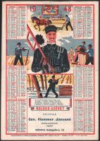 1948 Kéményseprős újévi üdvözlő naptár-plakát, özv. Hammer Jánosné kéményseprő mester segédei reklámja (Kőszeg), papír, Otthon-nyomda Hajtásnyommal. Egészen apró lapszéli szakadással. 29,5x20 cm