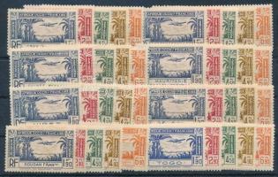 Francia gyarmatok 8 klf légiposta sor (omnibus kiadások), egy érték falcos, egy sarokfoghiánnyal, stecklapon