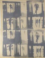 Wagner János (1936-2022): Lakótelep, 1974. Szitanyomat, papír, jelezve jobbra lent: Wagner. Reprodukálva: Wehner Tibor: Wagner János. Bp., 2020, Virtual Market Kft, 17. oldal. Lapszéli kisebb szakadásokkal. 99,5×64 cm.