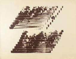 Wagner János (1936-2022): A lépcső, 1980 körül. Szitanyomat, papír, jelzett a hátoldalán. Párdarabja reprodukálva: Wehner Tibor: Wagner János. Bp., 2020, Virtual Market Kft, 16. oldal. 38×39 cm. Ritka változat!