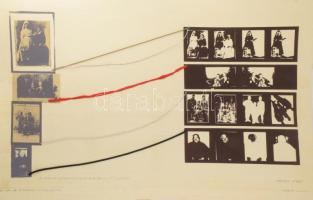 Wagner János (1936-2022): A történet folytatása. Szitanyomat, kollázs, papír, jelezve jobbra lent: Wagner János. Próbanyomat. Hátoldalán autográf felirattal. Párdarabja reprodukálva: Wehner Tibor: Wagner János. Bp., 2020, Virtual Market Kft, 18. oldal. 66×96 cm. Rendkívül ritka, egyedi darab!