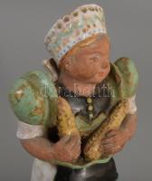 Bogdán M. jelzéssel: Lány kukoricával. cca 1930, mázas kerámia, jelzett, sérüléssel, m: 17,5 cm