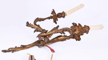 Szecessziós aranyozott bronz falikar, h: 55 cm