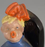 Komlós Kerámia Budapest gyermekfigurás könyvtámasz, jelzett, felületi sérüléssel, 15x15 cm