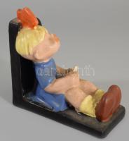 Komlós Kerámia Budapest gyermekfigurás könyvtámasz, jelzett, felületi sérüléssel, 15x15 cm