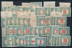 1915 Pirosszámú portó bélyegek több példányokban, közte 3-as lyukasztások