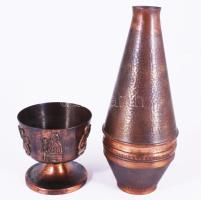 Iparművész réz kehely és váza, m: 23,5 cm
