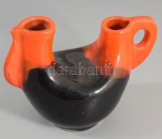 Stilizált kakas kétszájú váza. Sorszámozott, 19x14 cm