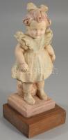 Marjay György: Kislány labdával. Festett gipsz, 1948, jelzett, kis sérüléssel, m: 25,5 cm