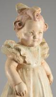 Marjay György: Kislány labdával. Festett gipsz, 1948, jelzett, kis sérüléssel, m: 25,5 cm