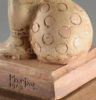 Marjay György: Kislány labdával. Festett gipsz, 1948, jelzett, kis sérüléssel, m: 25,5 cm