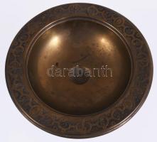 Antik réz talpas érmetároló, d: 11,5 cm, m: 7 cm