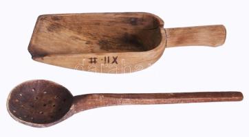 2 régi konyhai eszköz. Liszt kanál, tésztaszűrő 43 cm