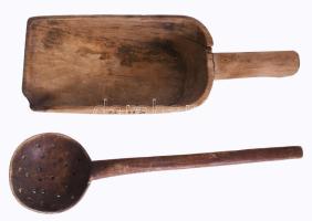 2 régi konyhai eszköz. Liszt kanál, tésztaszűrő 43 cm