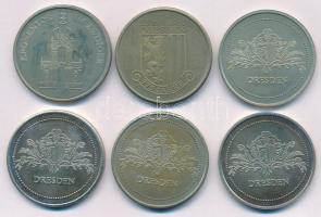 Német Demokratikus Köztársaság 1981 k. "Dresden (Drezda)" 6xklf Cu-Ni emlékérem (35mm) T:A...