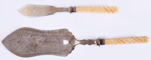 Tortalapát és vajazó kés csont fogóval. 20x27 cm