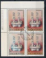 1984 Magyarországi zsidó művészet 1Ft ívsarki 4-es tömb, a bal alsó bélyegen hiányos évszám tévnyomat és részleges színhiány bélyegzett íváruból nem leáztatott bélyeg