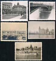 cca 1930-1940 Budapesti felvételek: gőzhajó a Dunán a Parlament előtt, Hősök tere, Vajdahunyad vára, Margit híd, stb., összesen 9 db fotó, 9x6 cm körüli méretben
