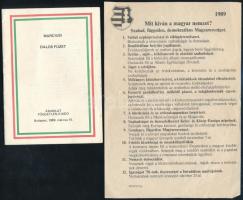 1989 ,,Mit kíván a magyar nemzet?", a budapesti független március 15-i megemlékezések röplapja, 20,5x14 cm + Márciusi dalos füzet. Bp., 1989, Áramlat Független Kiadó, 16 p. Kiadói tűzött papírkötés.