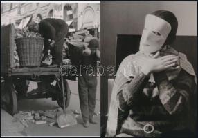 cca 1937 előtt, Bortnyik Sándor (1893-1976) festő- és fotóművész felvételei (Maszk; Téli tüzelő), 2 db modern nagyítás, jelzés nélkül, 21x15 cm