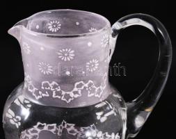 Szecessziós zománcfestett hutaüveg kancsó, jelzés nélkül, hibátlan, m: 27 cm