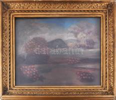 Jelzés nélkül: Virágzó park. Olaj, karton. Szélein kissé sérült. 47x57cm. Üvegezett, antik, sérült fakeretben.