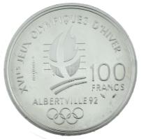 Franciaország 1989. 100Fr Ag "XVI. Téli Olimpia - Albertville 1992 - Alpesi síelés (lesiklás)&q...