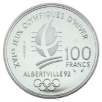 Franciaország 1991. 100Fr Ag "XVI. Téli Olimpia - Albertville 1992 - Sífutás" tanúsítvánny...