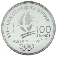 Franciaország 1991. 100Fr Ag "XVI. Téli Olimpia - Albertville 1992 - Síugrás" tanúsítvánny...