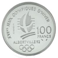 Franciaország 1990. 100Fr Ag "XVI. Téli Olimpia - Albertville 1992 - Szlalom síelés" tanús...
