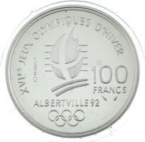 Franciaország 1990. 100Fr Ag "XVI. Téli Olimpia - Albertville 1992 - Bob" tanúsítvánnyal, ...