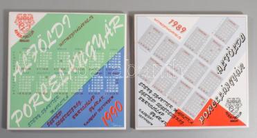 1989-1990 Alföldi Porcelángyár 2 darab csempenaptár, 15x15 cm