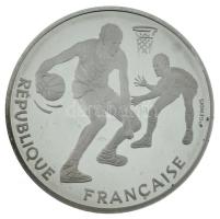 Franciaország 1991. 100Fr Ag "100 éves a kosárlabda sport" tanúsítvánnyal, kapszulában, dísztokban T:PP France 1991. 100 Francs Ag "Centennial of the Basketball" with certificate, in capsule and display case C:PP Krause KM#991