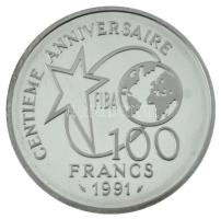 Franciaország 1991. 100Fr Ag "100 éves a kosárlabda sport" tanúsítvánnyal, kapszulában, dí...