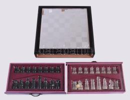 Sakk készlet, üveg bábukkal, 22x22 cm